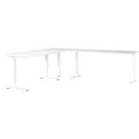 GERMANIA Height Adjustable Corner Desk Chipboard, Metal White C-Foot 2,600 x 2,000 x 910 mm