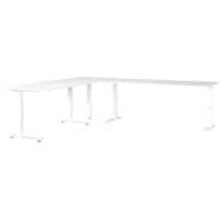 GERMANIA Height Adjustable Corner Desk Oak Chipboard, Metal White C-Foot 2,600 x 2,200 x 910 mm