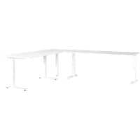 GERMANIA Height Adjustable Corner Desk Oak Chipboard, Metal White C-Foot 2,600 x 2,200 x 910 mm