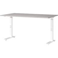 GERMANIA Height Adjustable Sit Stand Desk Chipboard, Metal Cashmere White C-Foot 1,400 x 800 x 910 mm