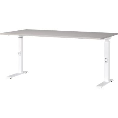 GERMANIA Height Adjustable Sit Stand Desk Chipboard, Metal Cashmere White C-Foot 1,600 x 800 x 910 mm