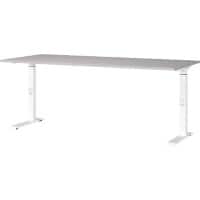 GERMANIA Height Adjustable Sit Stand Desk Chipboard, Metal Cashmere White C-Foot 1,800 x 800 x 910 mm
