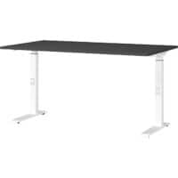 GERMANIA Height Adjustable Sit Stand Desk Oak Chipboard, Metal White C-Foot 1,400 x 800 x 910 mm