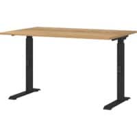 GERMANIA Height Adjustable Sit Stand Desk Chipboard, Metal Oak Black C-Foot 1,200 x 800 x 910 mm