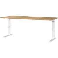 GERMANIA Height Adjustable Sit Stand Desk Chipboard, Metal Oak White C-Foot 1,800 x 800 x 910 mm