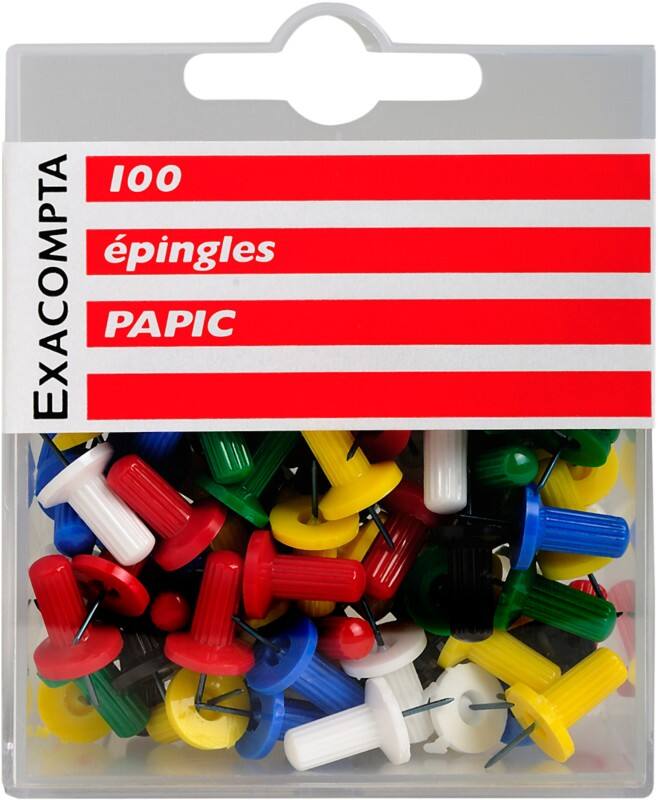 Exacompta Papic Push Pins PS (Polystyrene) 10 mm Multicolour Pack of 100