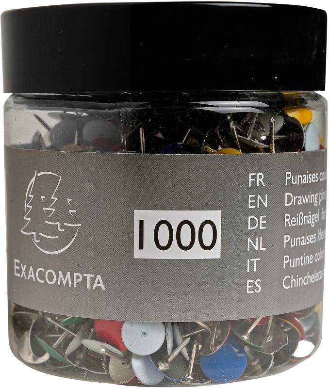 Exacompta Drawing Pins PS (Polystyrene) 9.5 mm Assorted Pack of 1000