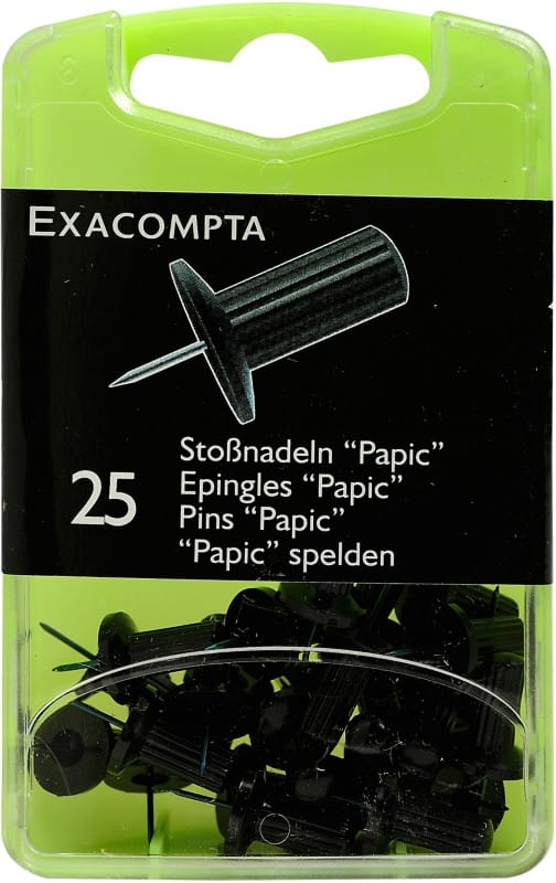 Exacompta Papic Push Pins PS (Polystyrene) 10 mm Black Pack of 25