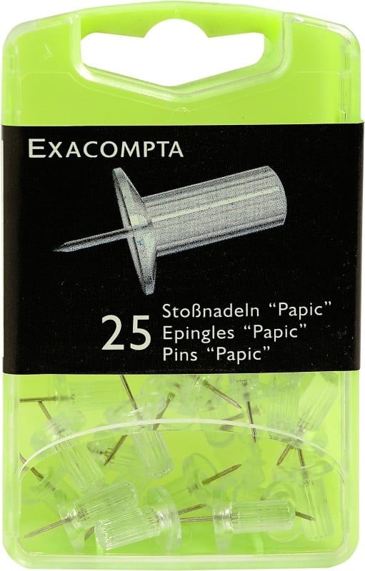 Exacompta Papic Push Pins PS (Polystyrene) 10 mm Transparent Pack of 25