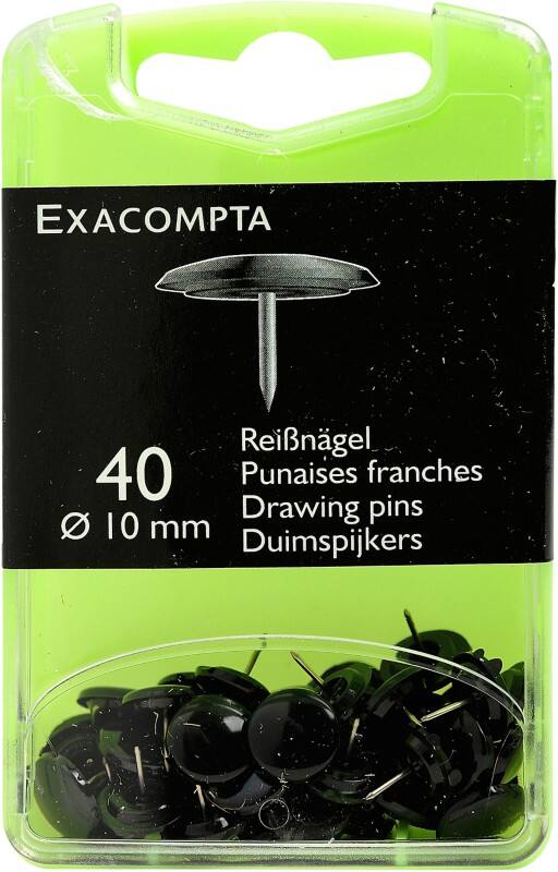 Exacompta Drawing Pins PS (Polystyrene) 10 mm Black Pack of 40