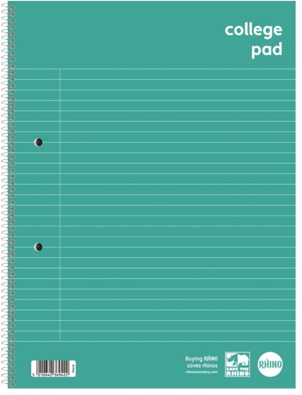 Rhino Notebook A4+ Ruled Spiral Bound Side Bound Laminated Board Soft Cover White Perforated 140 Pages Pack 10