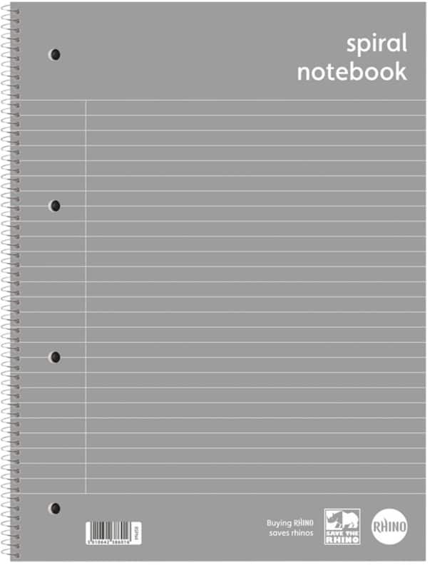 Rhino Notebook A4+ Ruled Spiral Bound Side Bound Art Silk Soft Cover White Perforated 140 Pages Pack 5