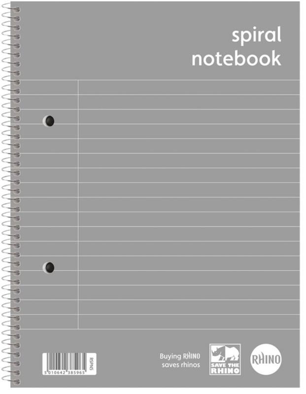 Rhino Notebook A5+ Ruled Spiral Bound Side Bound Art Silk Soft Cover White Perforated 160 Pages Pack 5