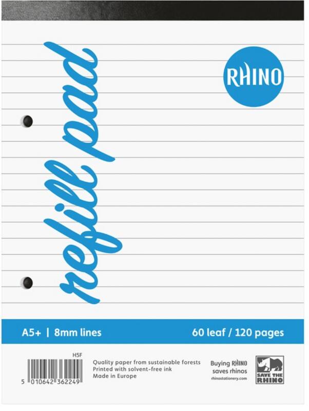 Rhino Notebook A5 Ruled Soft Cover WhiteH5F-0 60 Sheets Pack of 6