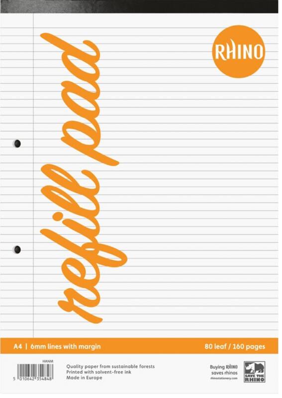 Rhino Notebook A4 Ruled Soft Cover WhiteHANM-4 80 Sheets Pack of 6