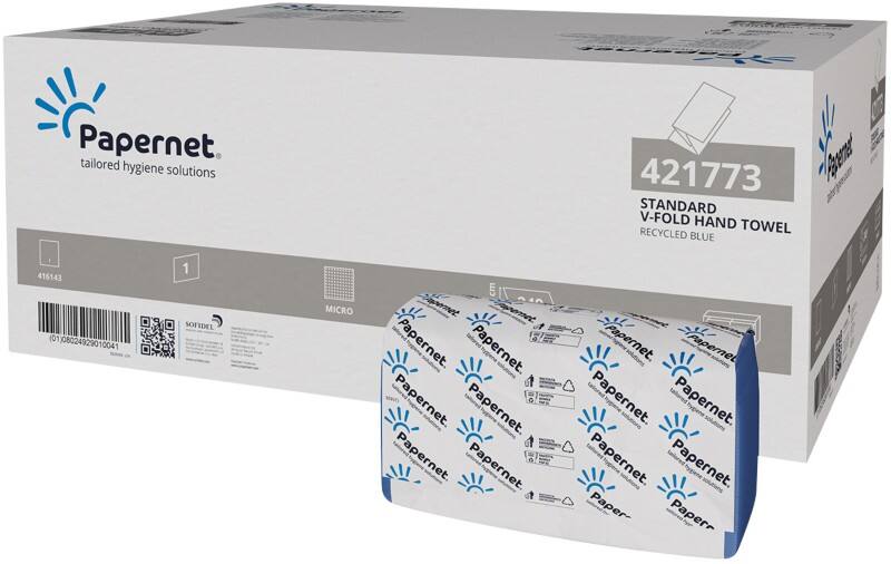 Papernet Standard  Paper Hand Towel V-fold Blue 1 Ply 421773 240 Sheets Pack of 20