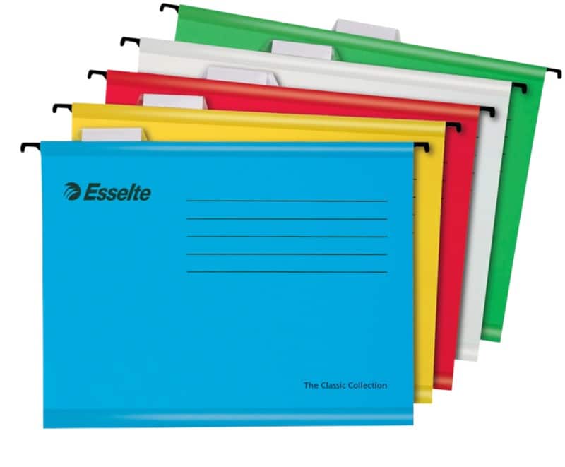 Esselte Classic Vertical Suspension File 628808 A4 V Base 15 mm 210 gsm Assorted 100% Recycled Card Pack of 15
