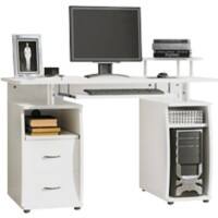 HOMCOM Non Height Adjustable Computer Desk Rectangular Rubberwood Particle Board, Steel White T-Foot 2 Drawers 1 Pedestals 550 (W) x 1,200 (D) x 850 (H) mm