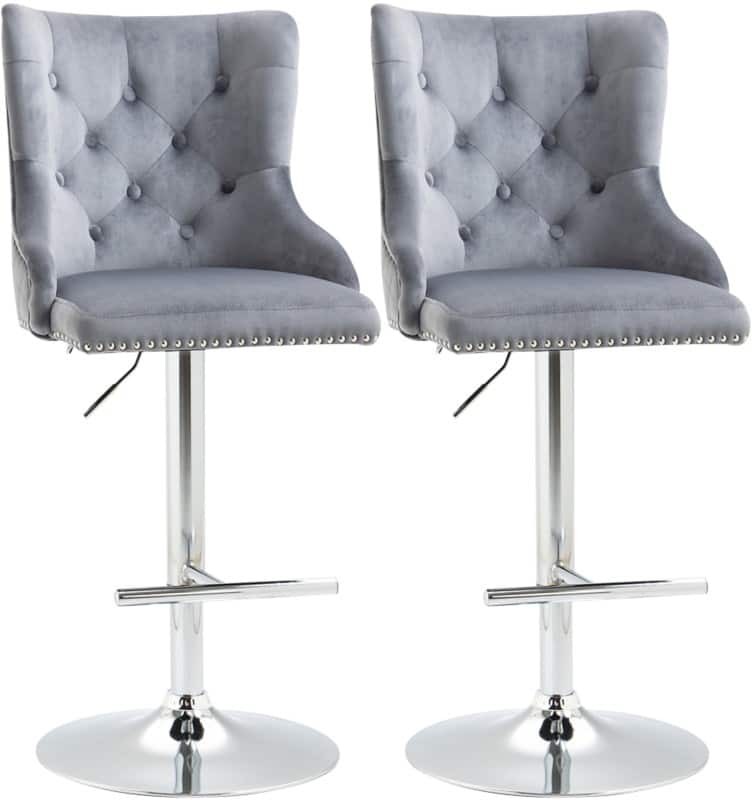 HOMCOM Set of 2 Bar Stools Grey 835-708V70GY 46 x 55 x 123 cm