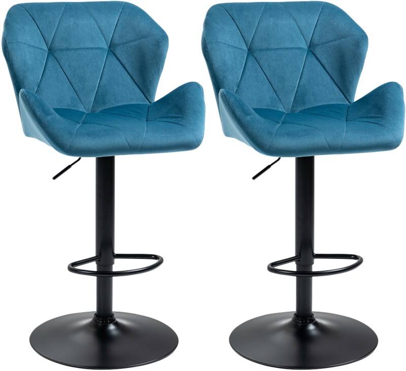 HOMCOM Set of 2 Bar Stools Blue 835-355V71BU 57 x 58 x 117 cm