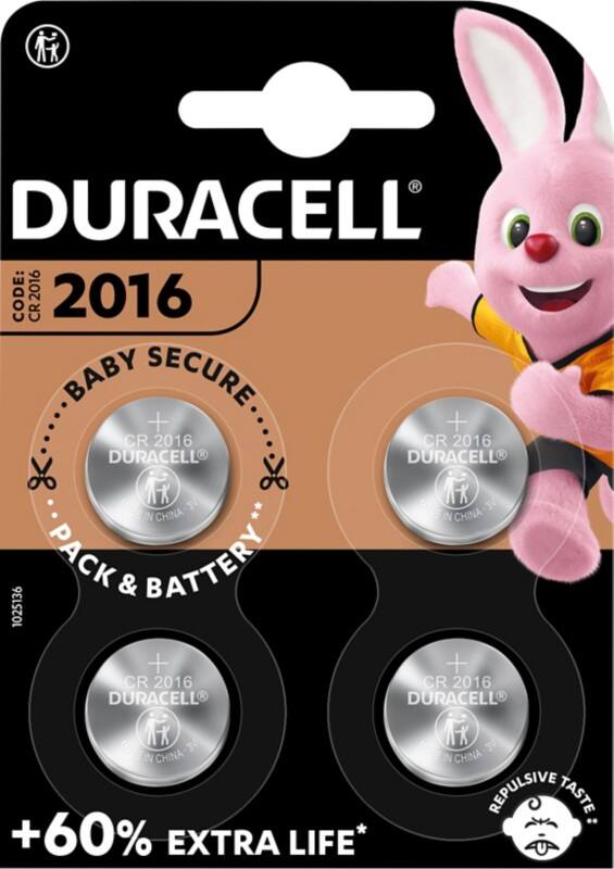 Duracell Coin Cell 5000394119314 CR2016 Pack of 4  