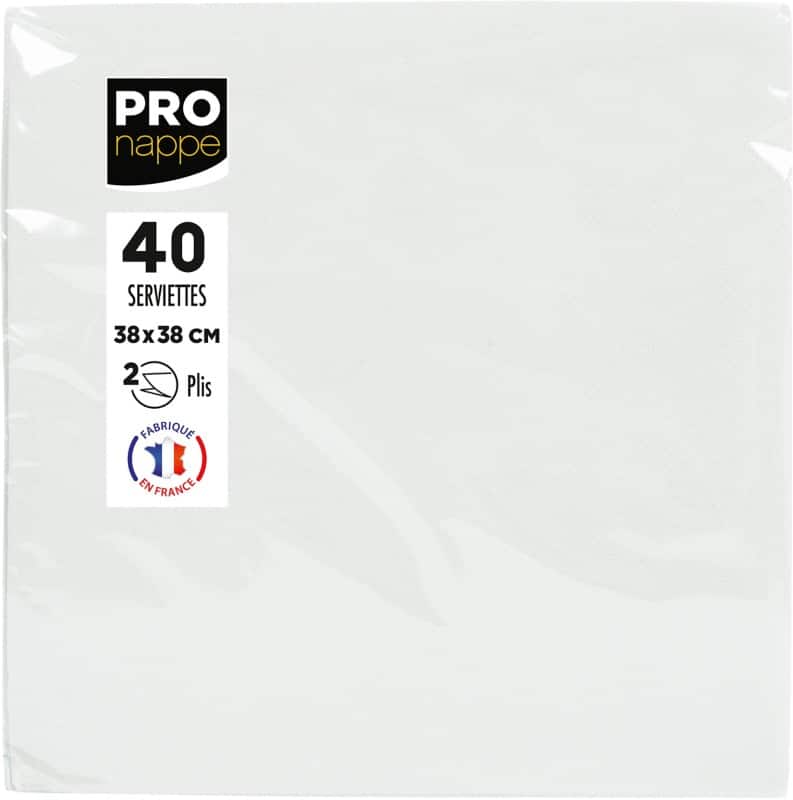 PROnappe Napkins 2 Ply White 19 x 19 x 7.5 cm 40 Pieces