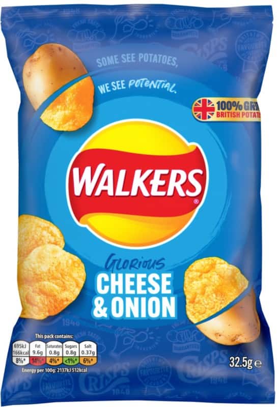 Walkers Crisps Cheese &amp; Onion 32.5 g Pack of 32