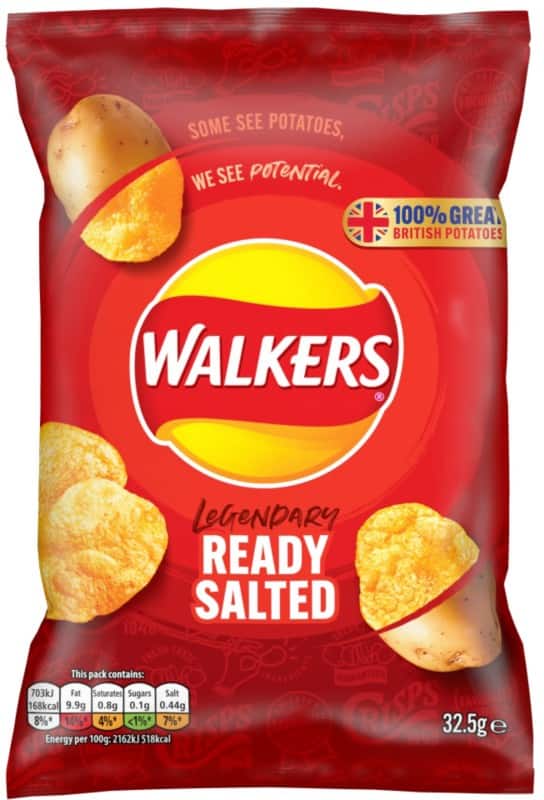 Walkers Crisps Ready Salted Pack 32.5 g Pack of 32