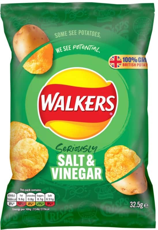 Walkers Crisps Salt & Vinegar 32.5 g Pack of 32