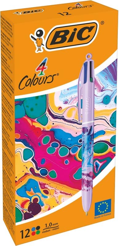 BIC 4 Colours Hydro Purple Retractable Ballpoint Pen Multicolour 0.4 mm Medium Ballpoint Refillable