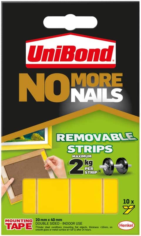 Unibond No More Nails Adhesive Strips Yellow Pack of 10