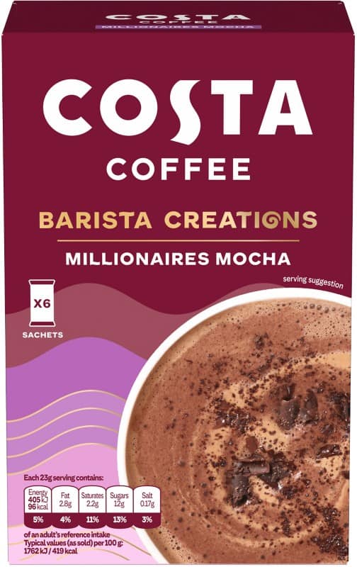 COSTA COFFEE Barista Creations Instant Coffee Sachets Caffe Mocha Millionaires 23 g Pack of 6