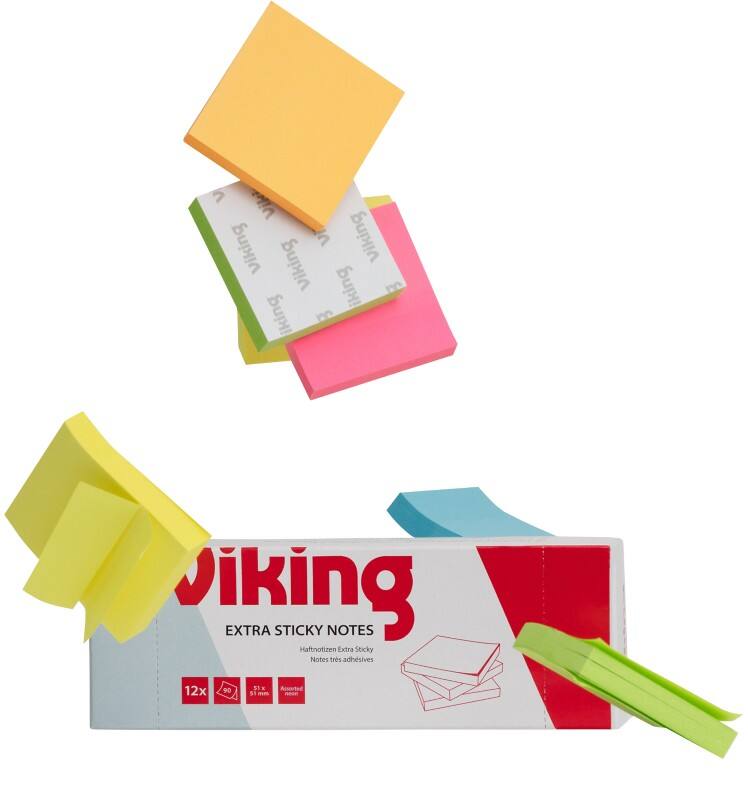 Viking Sticky Notes Square 51 x 51 mm Plain Assorted 90 Sheets Pack of 12
