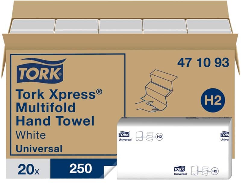 Tork Xpress Universal Paper Hand Towels H2 White 1 Ply 471093 250 Sheets Pack of 20