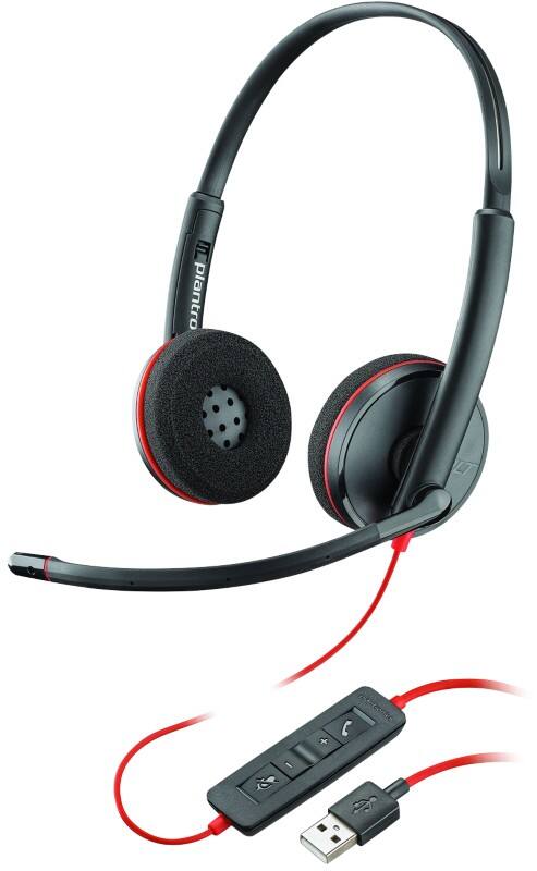 Poly Plantronics Wired Headset Over-the-head USB Noise Cancelling With Microphone Stereo C3220 Black, Red