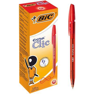 BIC Cristal Clic Retractable Ballpoint Pen Medium 0.4 mm Red Pack of 20