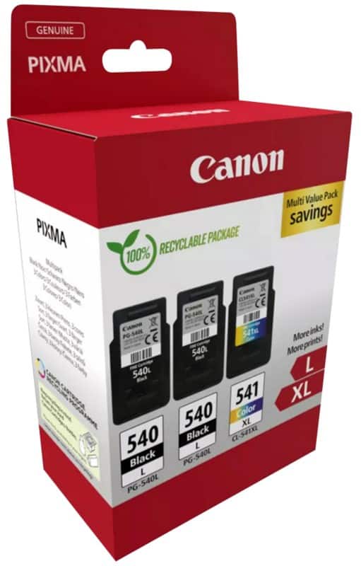 Canon PG-540L & CL-541XL Original Ink Cartridge Black, Cyan, Magenta, Yellow Multipack Pack of 3