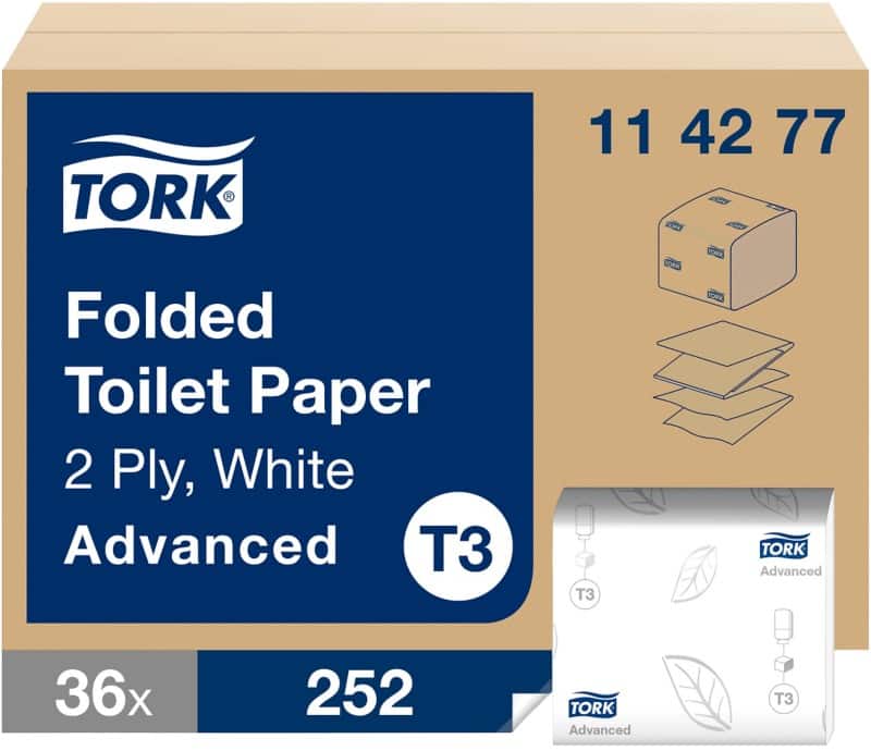 Tork Folded Toilet Paper Advanced 2-Ply T3 114277 Fragrance Free Pack of 36