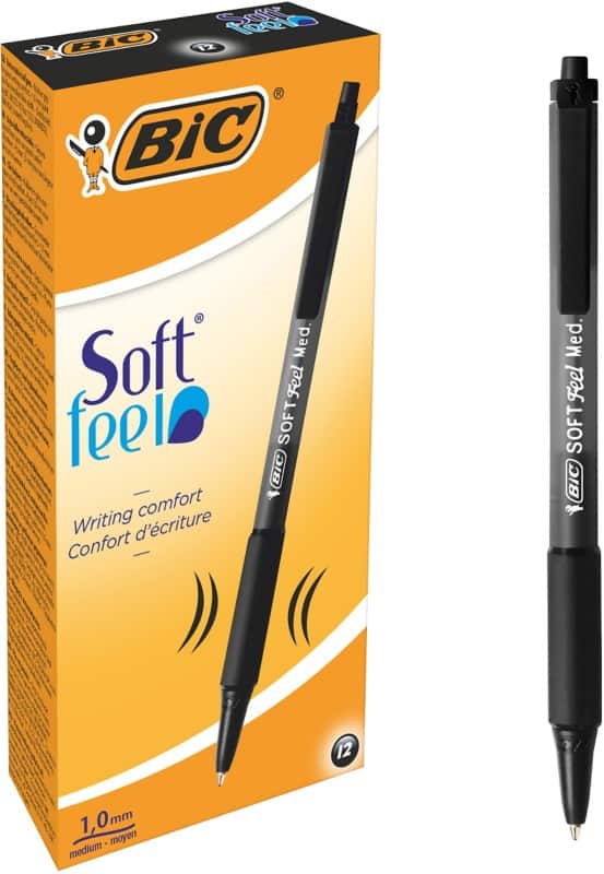 BIC Soft Feel Soft Feel Retractable Ballpoint Pen Black 0.4 mm Medium Ballpoint Non Refillable Pack of 12