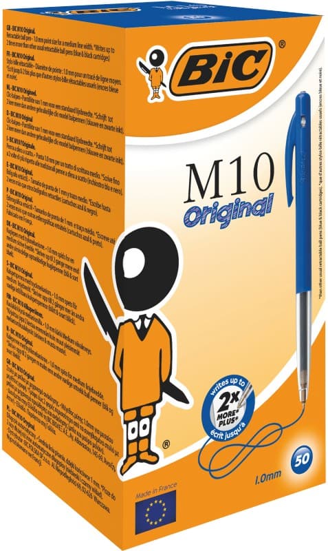 BIC M10 Original Retractable Ballpoint Pen Blue 0.4 mm Medium Ballpoint Non Refillable Pack of 50