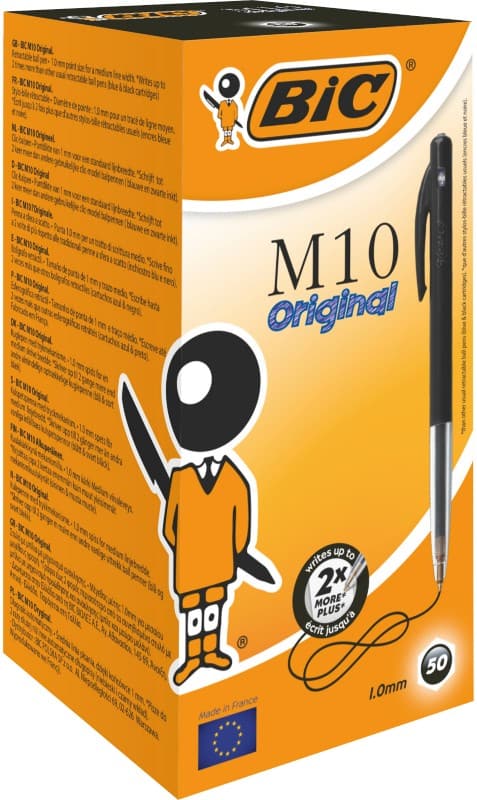 BIC M10 Original M10 Original Retractable Ballpoint Pen Black 0.4 mm Medium Ballpoint Non Refillable Pack of 50