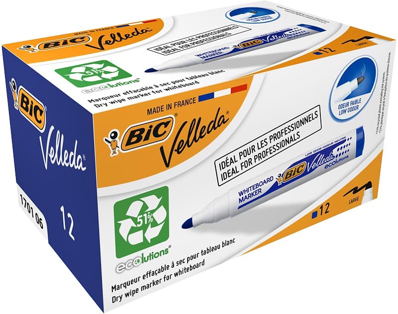 BIC Velleda Non-permanent Whiteboard Marker Blue Broad Bullet  -   Pack of 12