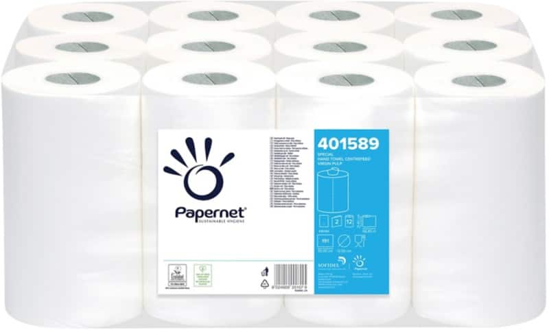 Papernet Special  Paper Hand Towels Centrefeed Rolled White 2 Ply 67 m 401589 191 Sheets Pack of 12