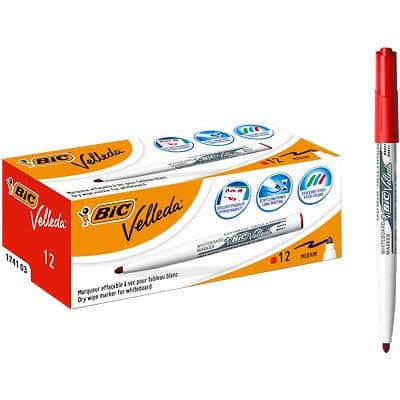 BIC 1741 Whiteboard Marker Medium Bullet 1.5 mm Red Pack of 12