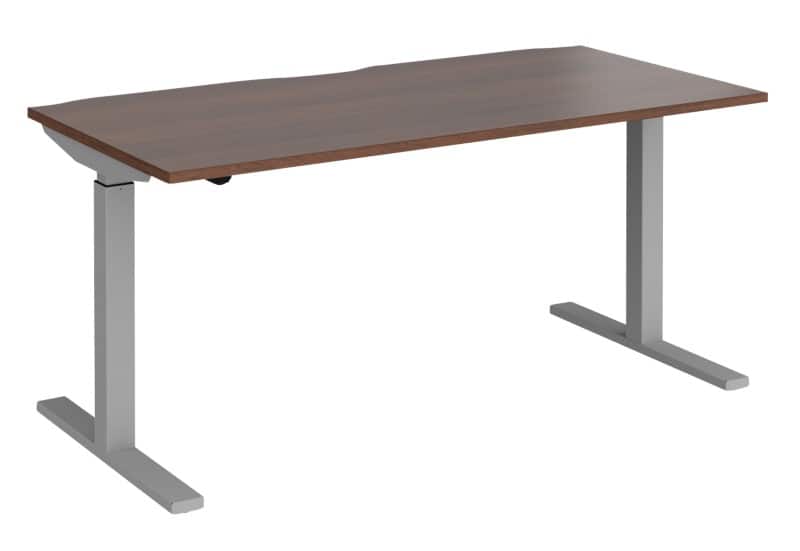 Elev8² Sit Stand Single Desk with Walnut Melamine Top and Silver Frame 2 Legs Mono 1600 x 800 x 675 - 1175 mm