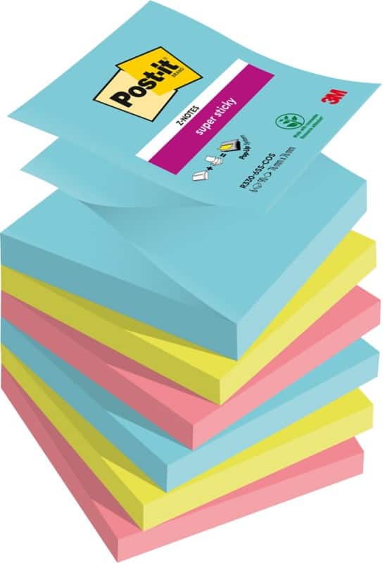 Post-it Cosmic Super Sticky Z-Notes 76 x 76 mm Assorted Colours Square 6 Pads of 90 Sheets