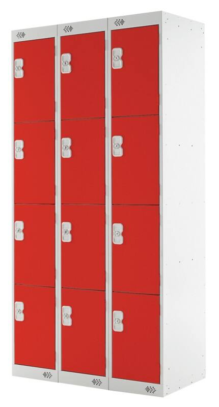 LINK51 Steel Locker 4 Doors 3 nests Key lock 450 x 1,800 mm Grey, Red