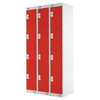 LINK51 Standard Mild Steel Locker with 4 Doors Standard Deadlock Lockable with Key 3 300 x 450 x 1800 mm Grey & Red