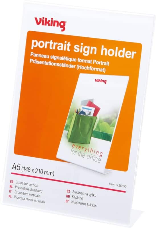 Viking Obliquely Sign Holder A5 14.9 (W) x 5.6 (D) x 20.7 (H) cm Transparent