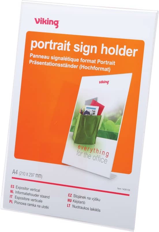 Office Depot Angled Sign Holder A4 Transparent Plastic 211 x 67 x 295mm |  Viking Direct UK